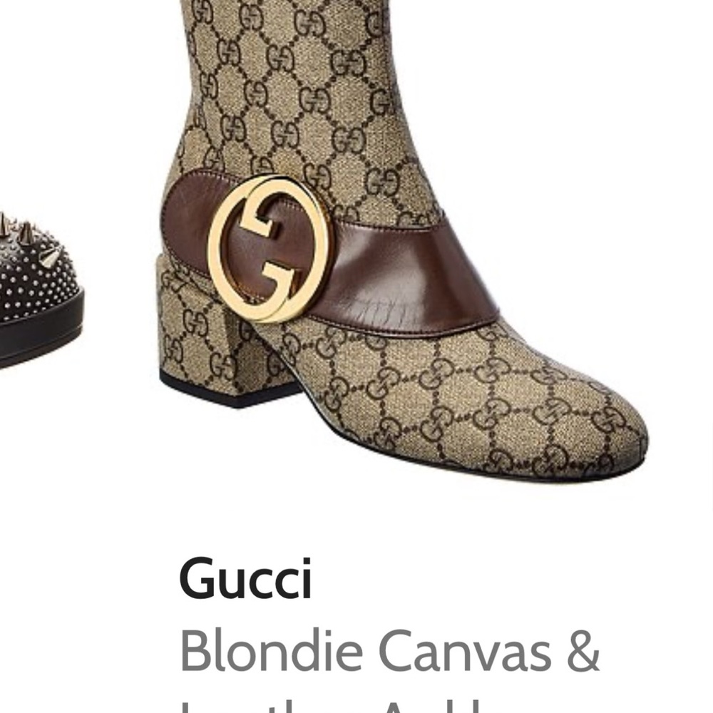 Gucci Cream and Brown Heeled Boots with Gold Logo